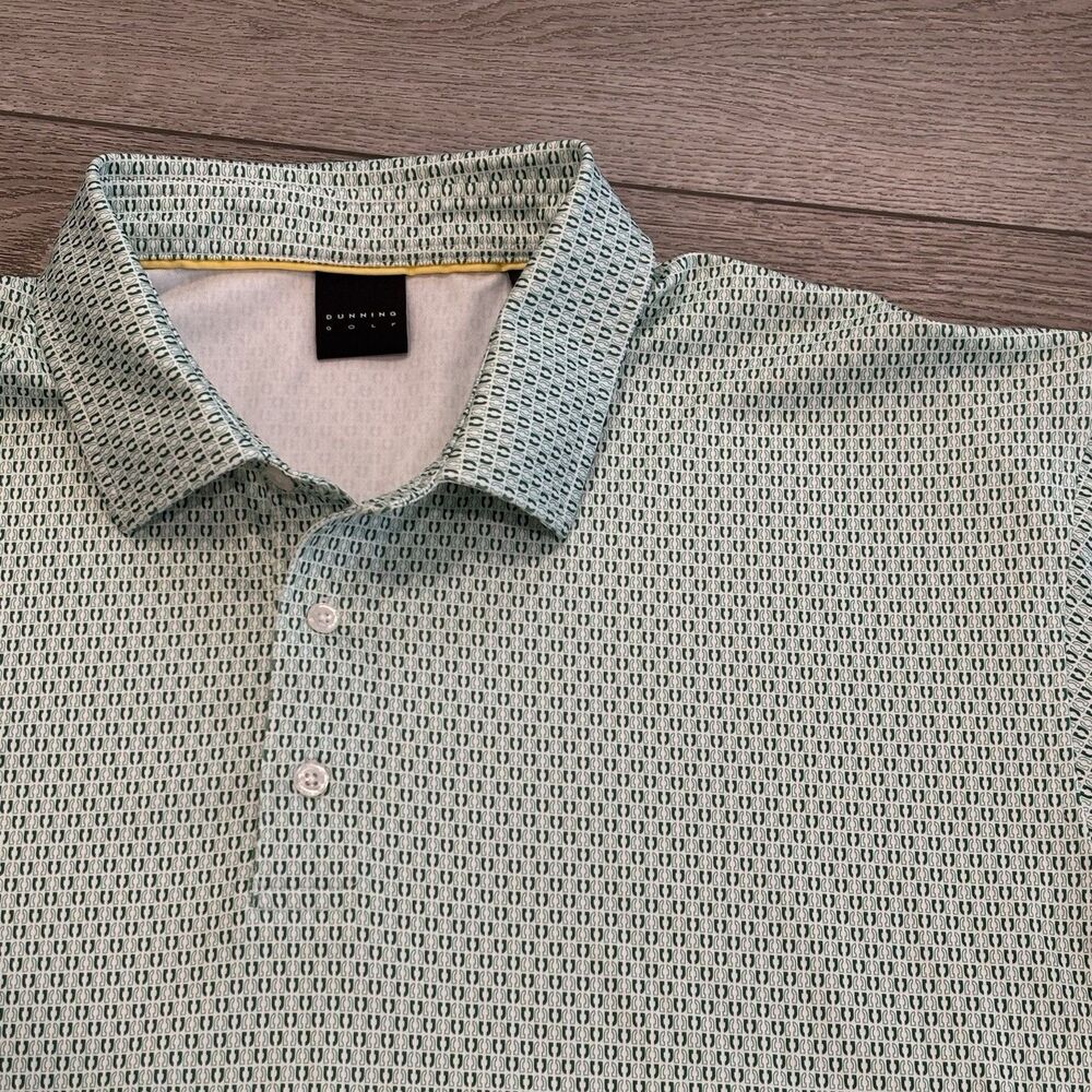 Dunning Golf Polo Shirt Mens 2XL Green‎ Horseshoes All Over Print Pattern Preppy